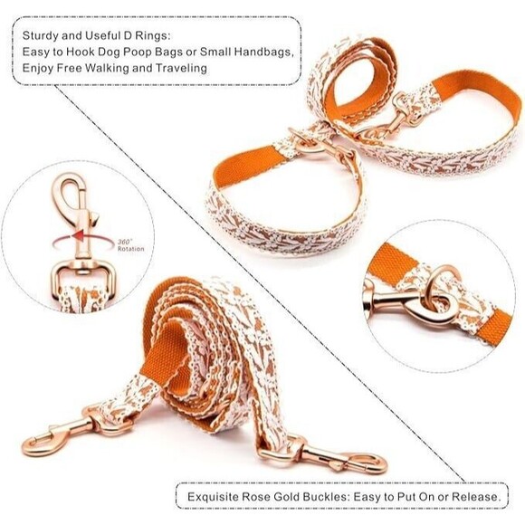 Dog Collar and Leash Set, Cotton Lace Handmade 4-5 FT Adjustable Comfortable L - Picture 3 of 6